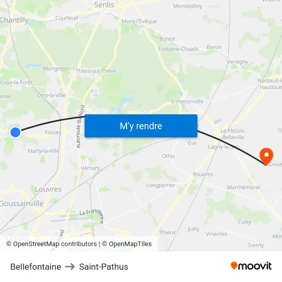 Bellefontaine to Saint-Pathus map