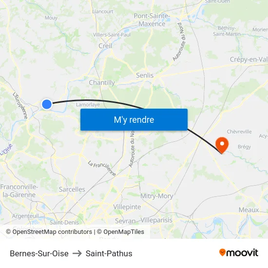 Bernes-Sur-Oise to Saint-Pathus map