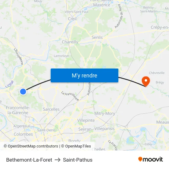 Bethemont-La-Foret to Saint-Pathus map
