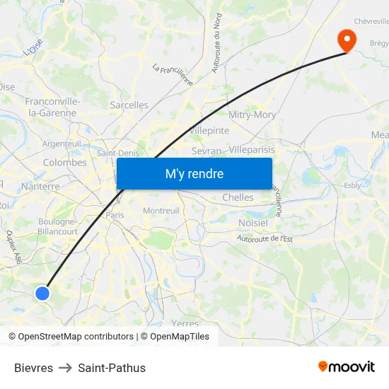 Bievres to Saint-Pathus map