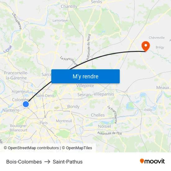 Bois-Colombes to Saint-Pathus map