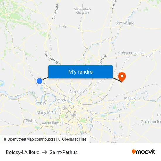Boissy-L'Aillerie to Saint-Pathus map