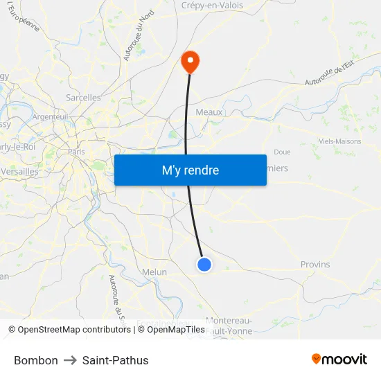 Bombon to Saint-Pathus map