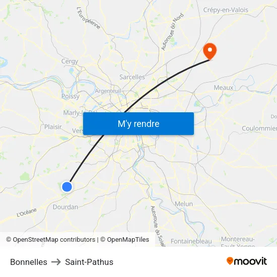 Bonnelles to Saint-Pathus map
