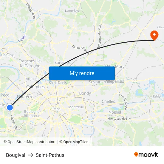 Bougival to Saint-Pathus map