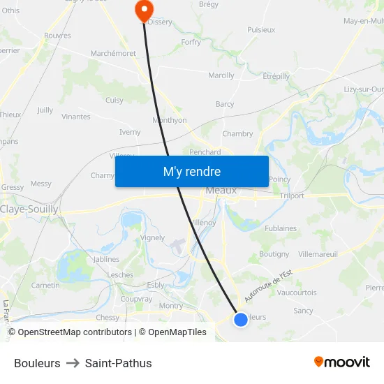 Bouleurs to Saint-Pathus map