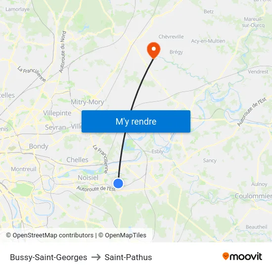 Bussy-Saint-Georges to Saint-Pathus map