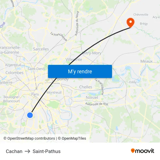 Cachan to Saint-Pathus map