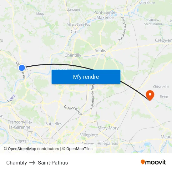Chambly to Saint-Pathus map