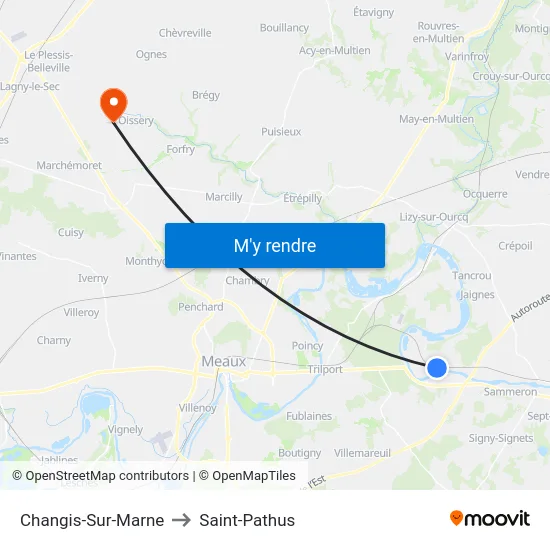 Changis-Sur-Marne to Saint-Pathus map