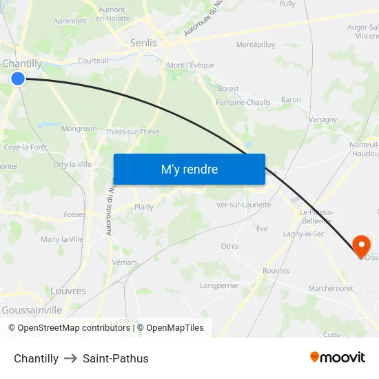 Chantilly to Saint-Pathus map