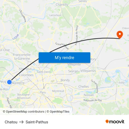 Chatou to Saint-Pathus map