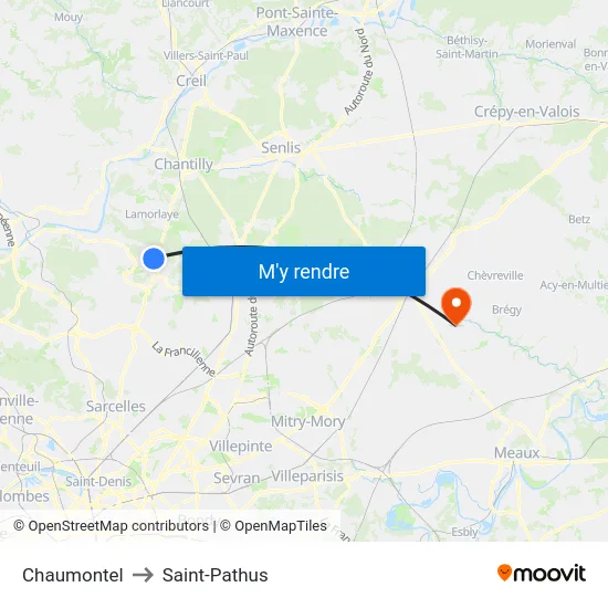 Chaumontel to Saint-Pathus map
