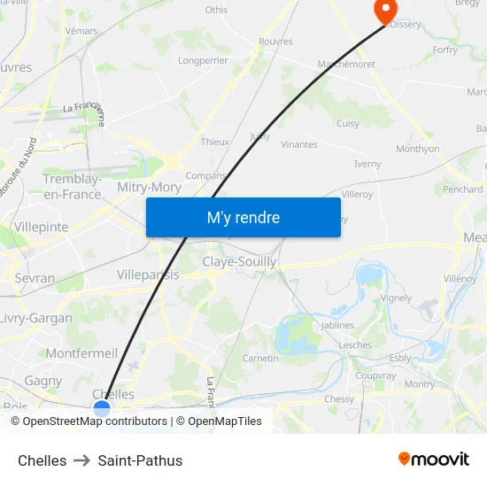 Chelles to Saint-Pathus map