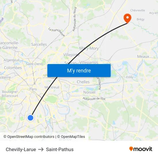 Chevilly-Larue to Saint-Pathus map