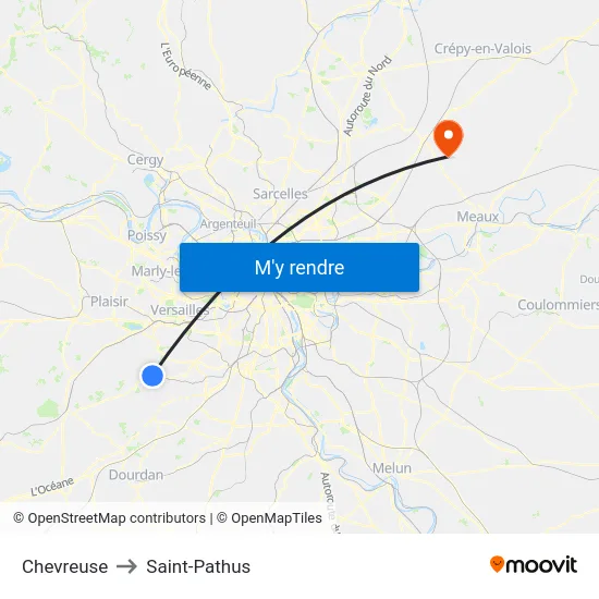 Chevreuse to Saint-Pathus map