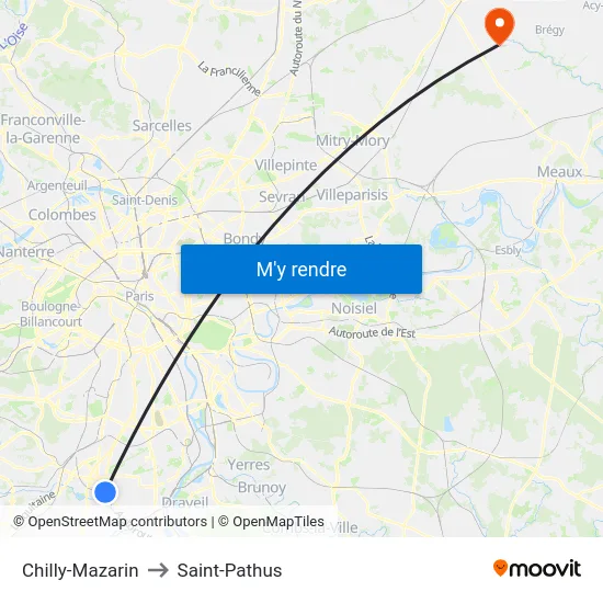 Chilly-Mazarin to Saint-Pathus map