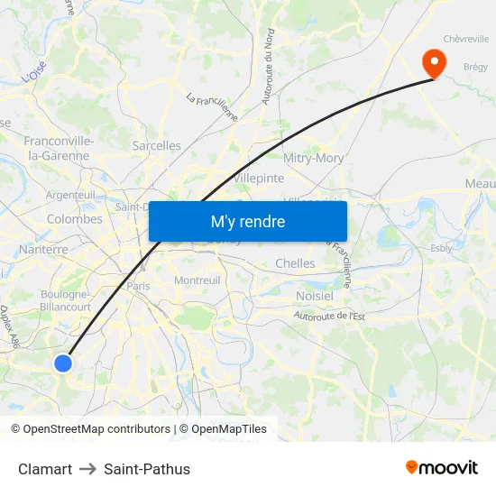 Clamart to Saint-Pathus map