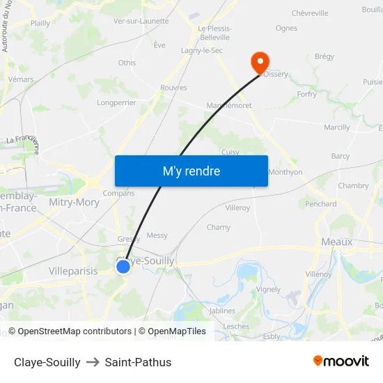 Claye-Souilly to Saint-Pathus map