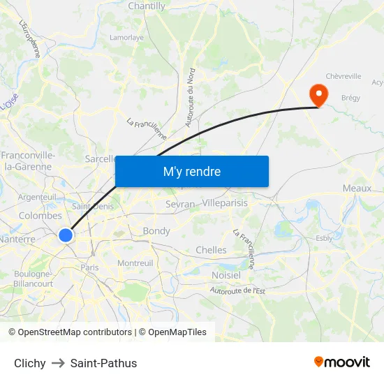 Clichy to Saint-Pathus map