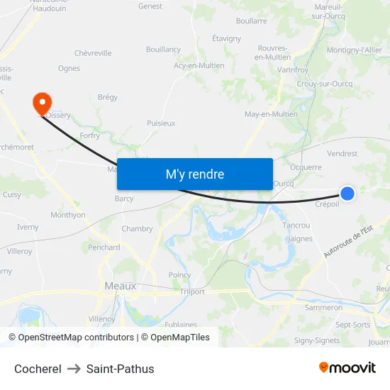 Cocherel to Saint-Pathus map