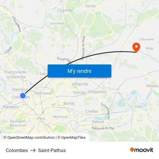 Colombes to Saint-Pathus map