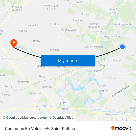 Coulombs-En-Valois to Saint-Pathus map