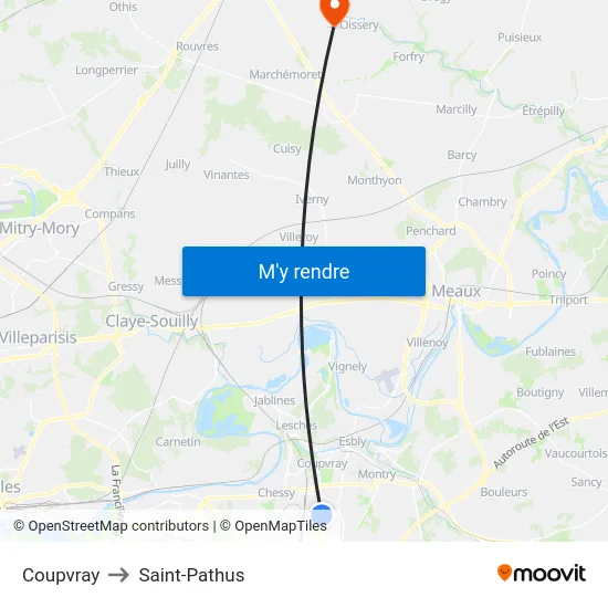 Coupvray to Saint-Pathus map
