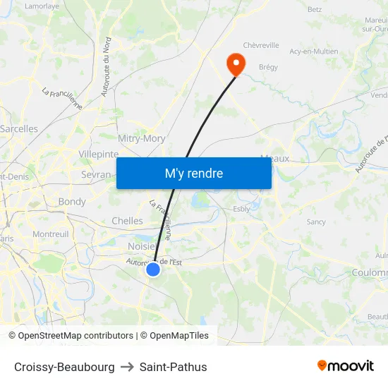 Croissy-Beaubourg to Saint-Pathus map