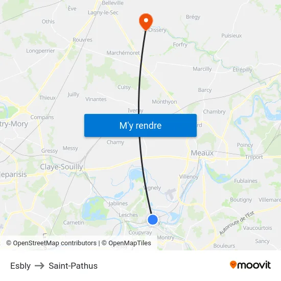 Esbly to Saint-Pathus map