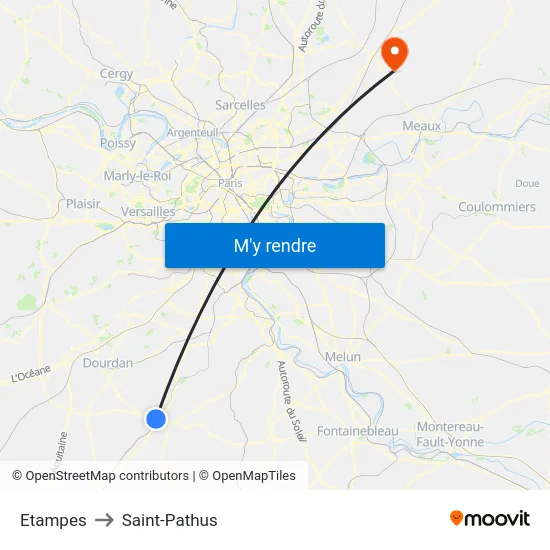 Etampes to Saint-Pathus map