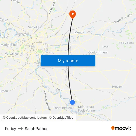 Fericy to Saint-Pathus map