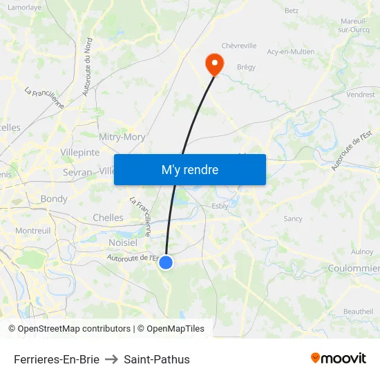 Ferrieres-En-Brie to Saint-Pathus map