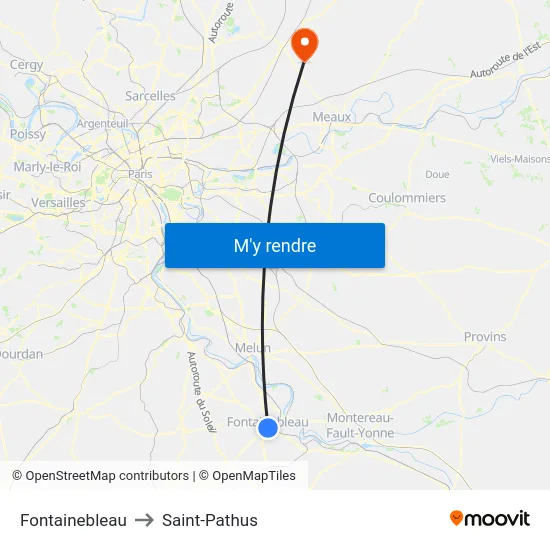 Fontainebleau to Saint-Pathus map