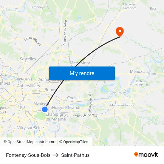 Fontenay-Sous-Bois to Saint-Pathus map
