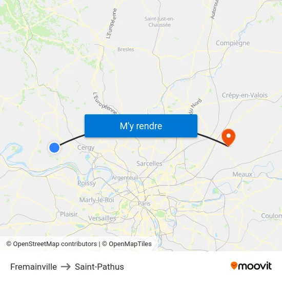 Fremainville to Saint-Pathus map