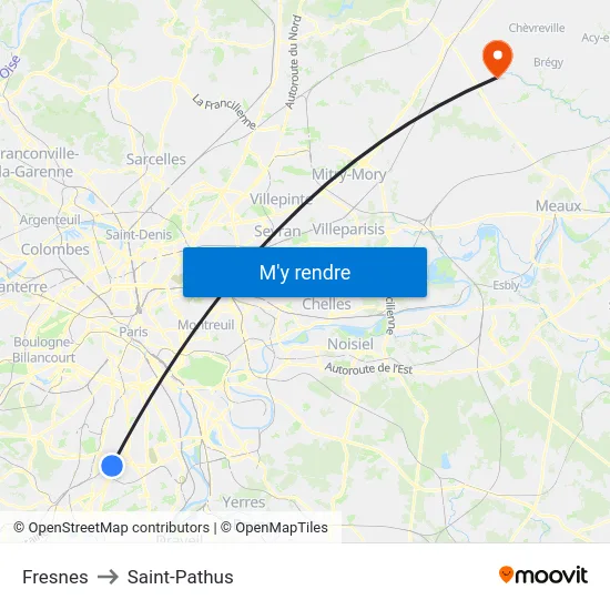 Fresnes to Saint-Pathus map
