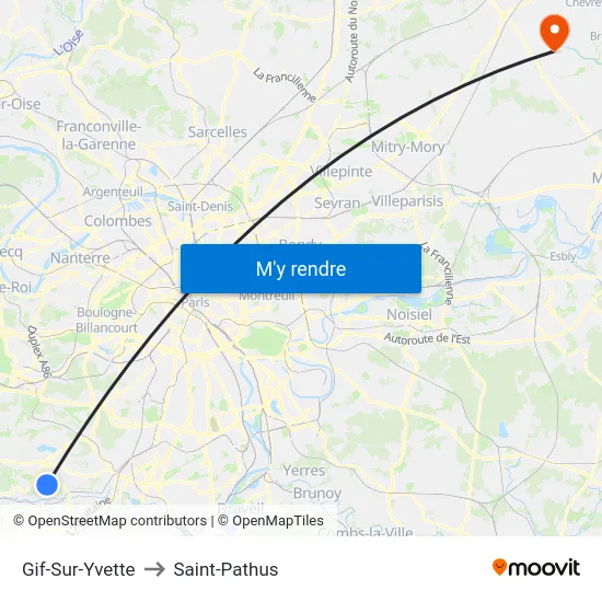 Gif-Sur-Yvette to Saint-Pathus map