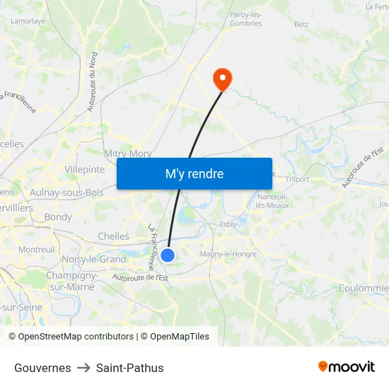 Gouvernes to Saint-Pathus map