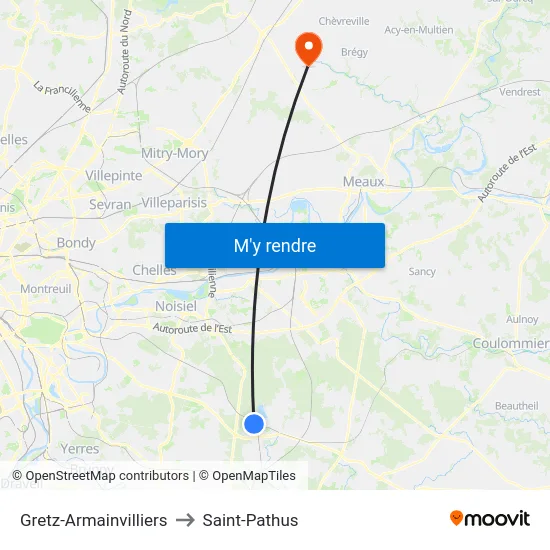 Gretz-Armainvilliers to Saint-Pathus map