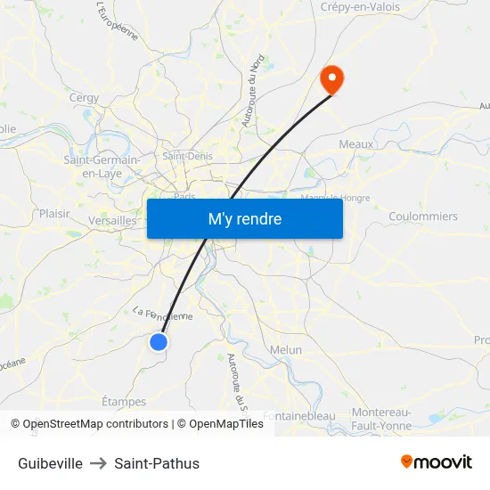 Guibeville to Saint-Pathus map