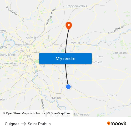 Guignes to Saint-Pathus map