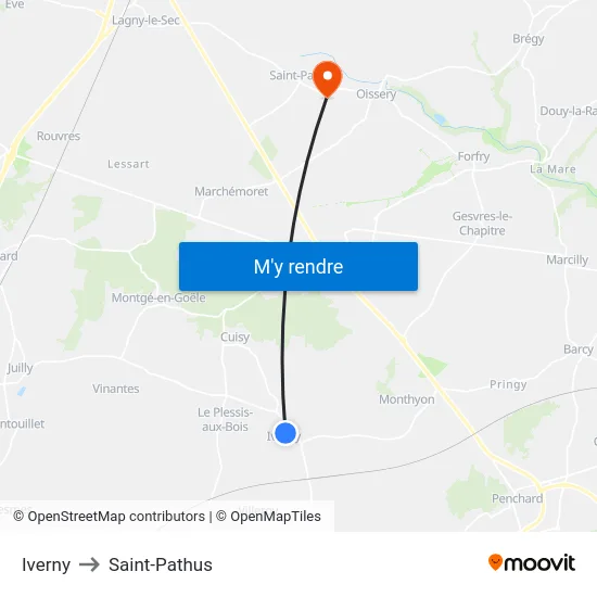 Iverny to Saint-Pathus map