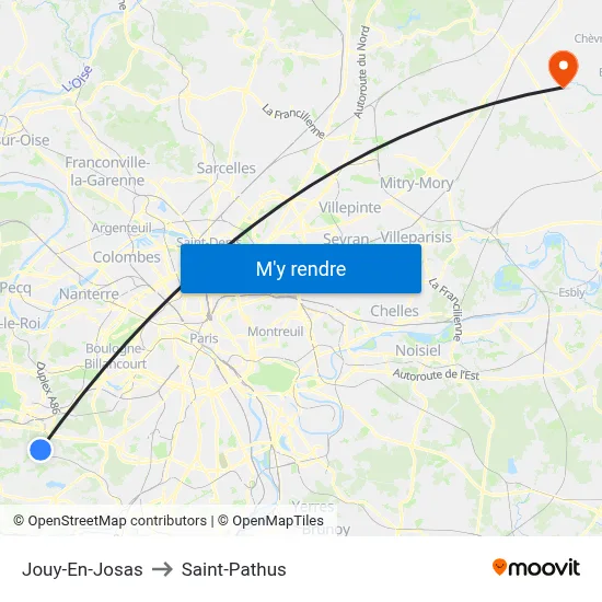 Jouy-En-Josas to Saint-Pathus map