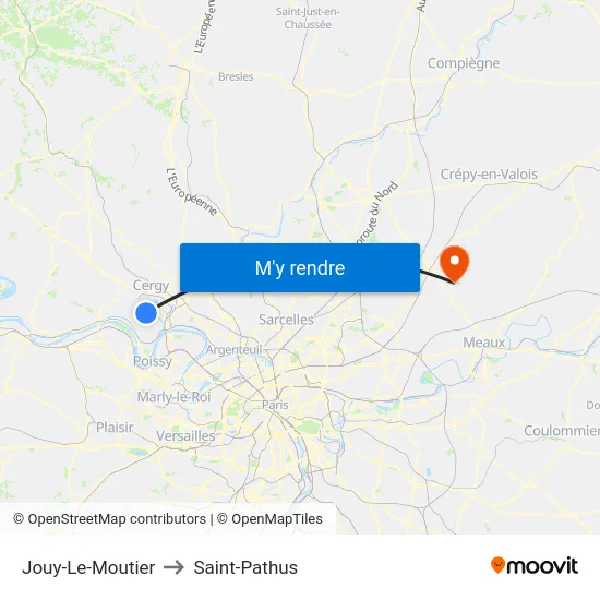 Jouy-Le-Moutier to Saint-Pathus map