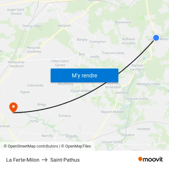 La Ferte-Milon to Saint-Pathus map