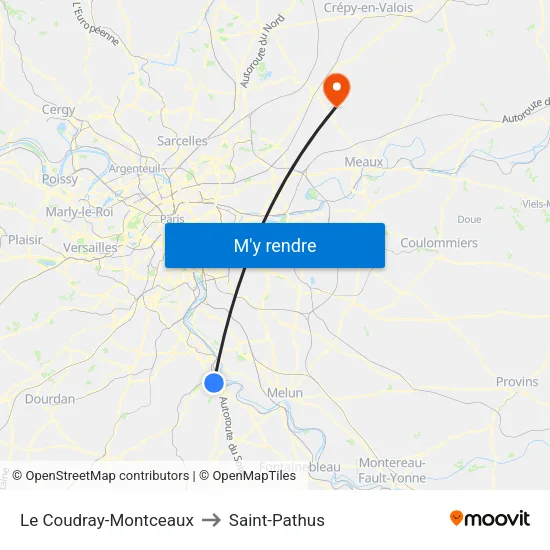 Le Coudray-Montceaux to Saint-Pathus map