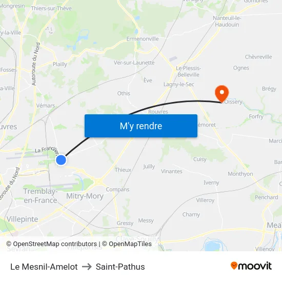 Le Mesnil-Amelot to Saint-Pathus map
