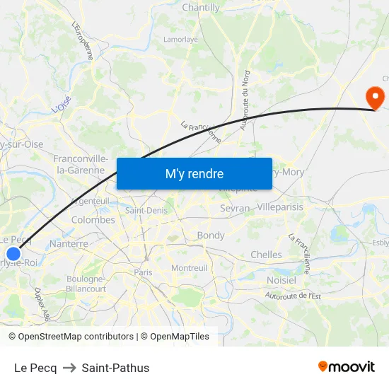 Le Pecq to Saint-Pathus map