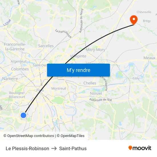 Le Plessis-Robinson to Saint-Pathus map
